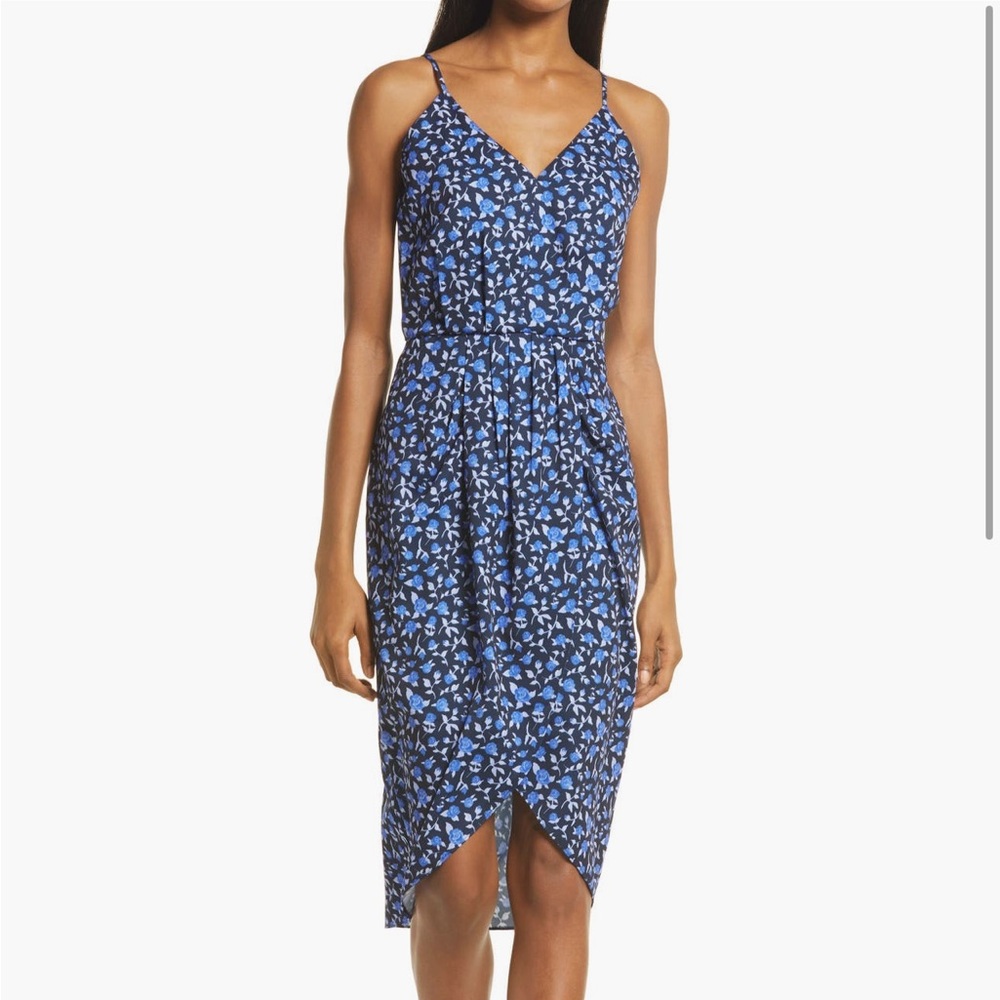 Chelsea28 Tulip Hem Blue Floral Dress